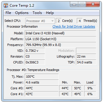 CoreTemp(����CPU�¶�) V1.2 ��ɫ��